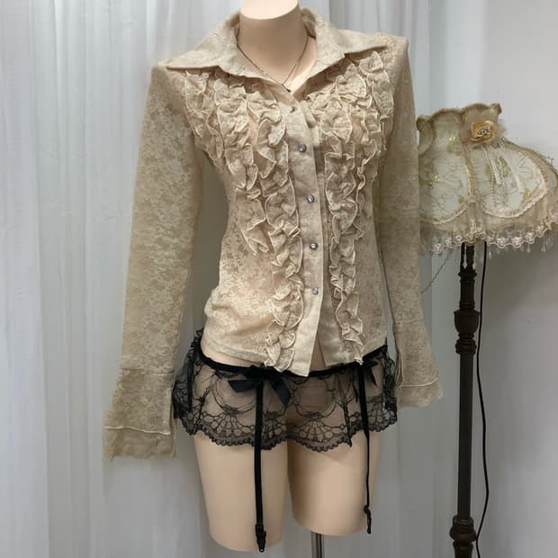 lemon beige fairy lace sheer top