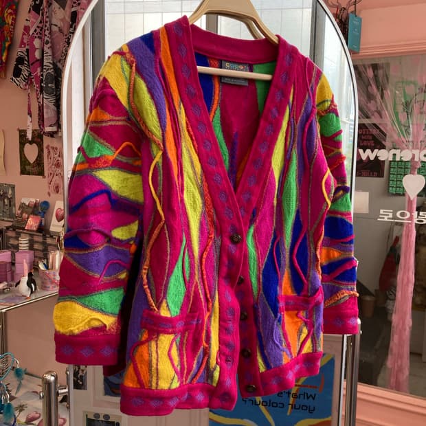 쿠지 레인보우 에스닉 패턴 가디건