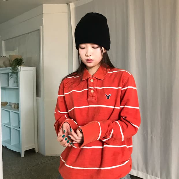 오렌지 스트라이프 티셔츠