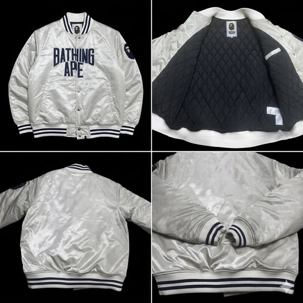 베이프 솔리드 카모 NYC 로고 나일론 바시티 블루종 자켓 아이보리