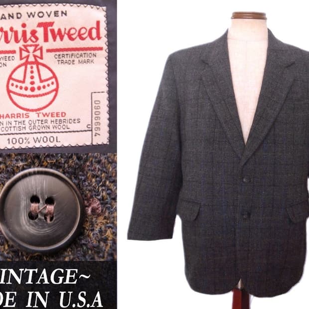 [택포] 빈티지 해리스 트위드 체크 울 스포츠 코트