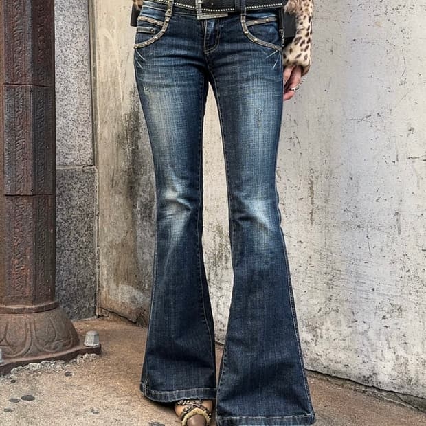 Denim stud boot-cut jean