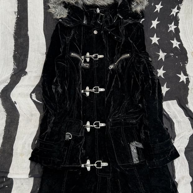 *rare* agate label vkei 펑크 블랙 버클 디테일 퍼 자