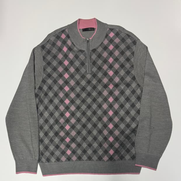 코오롱 지오투 아가일 체크 반집업 니트 XL