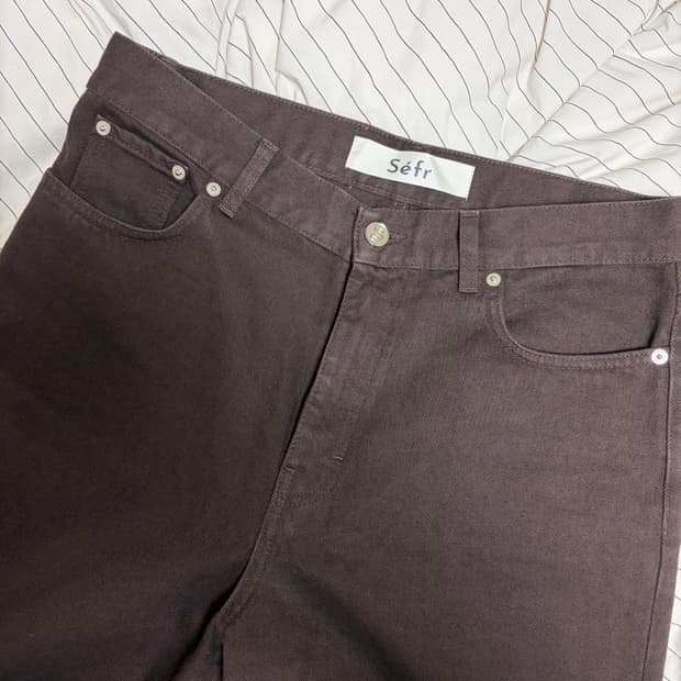 [32] Sefr 워시드 브라운 와이드 컷 데님
