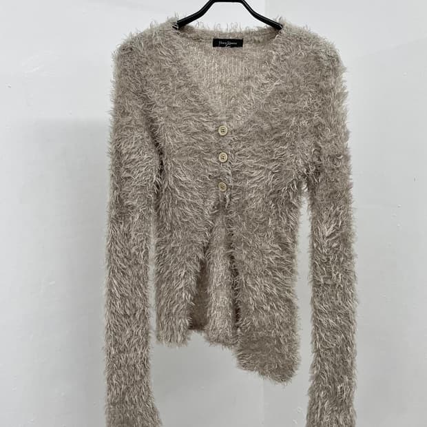 헤어리 퍼 버튼 레이어드 가디건