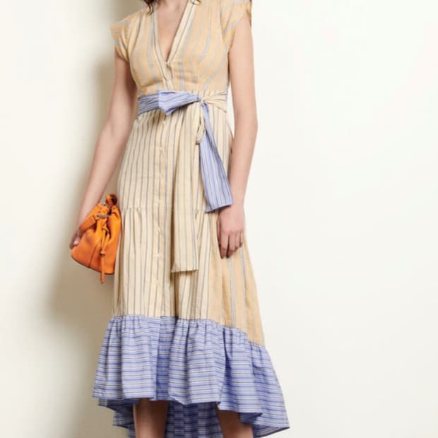 산드로 스트라이프 롱 원피스