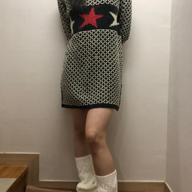 빈티지 블랙 키치 니트 원피스