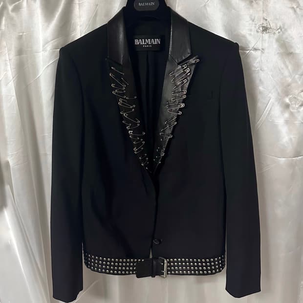 발망 11SS 세이프티핀 레더 블레이저 자켓