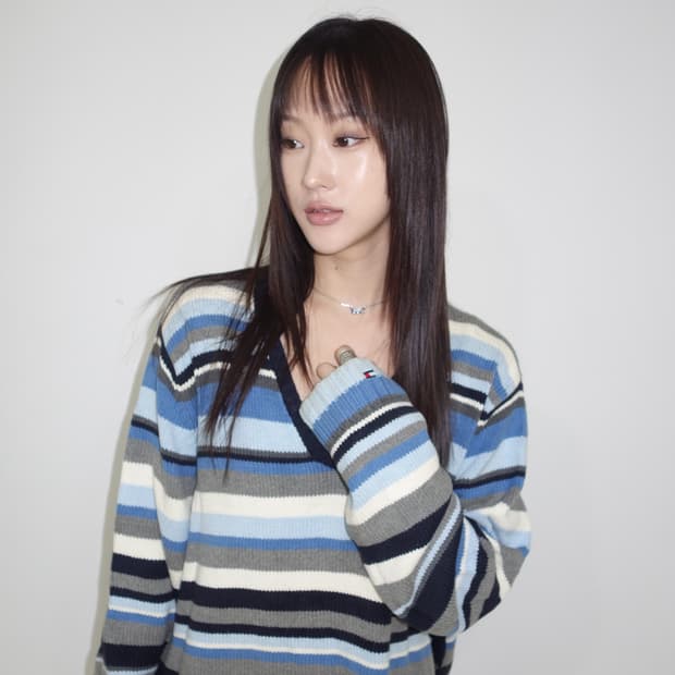 타미힐피거 블루 스트라이프 니트