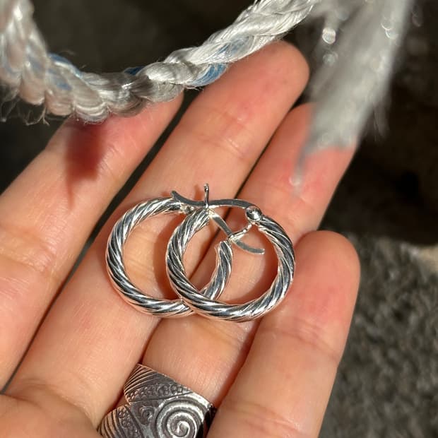 Twisted Rope Hoop 925 Silver Earrings