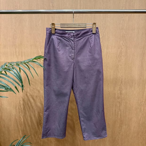 삭스니 와이삭스 크롭 슬랙스 스판 팬츠 사이드슬릿 디테일 퍼플