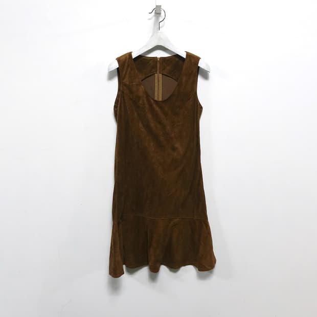 VINTAGE SUEDE  빈티지 브라운 스웨이드 슬리브리스 원피스 