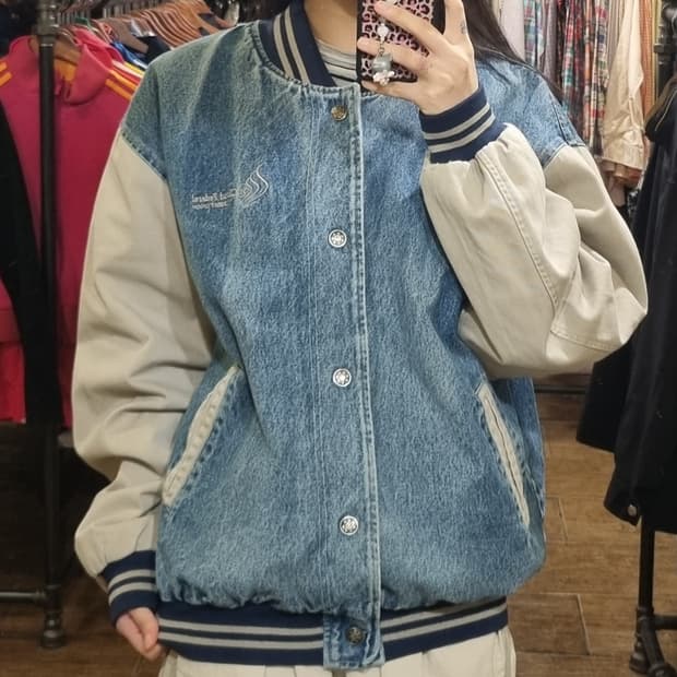 [Hi] vtg 빈티지 데님 바시티 자켓 블루