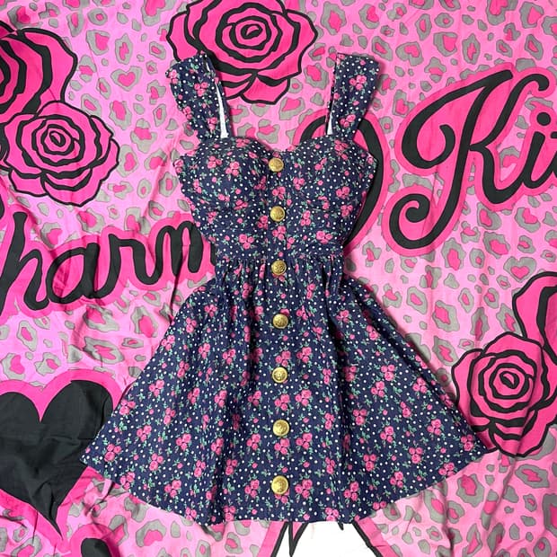 MA*RS마즈 로즈 도트 금장 원피스 히메 로맨틱 오네갸루 핀터대장y2k