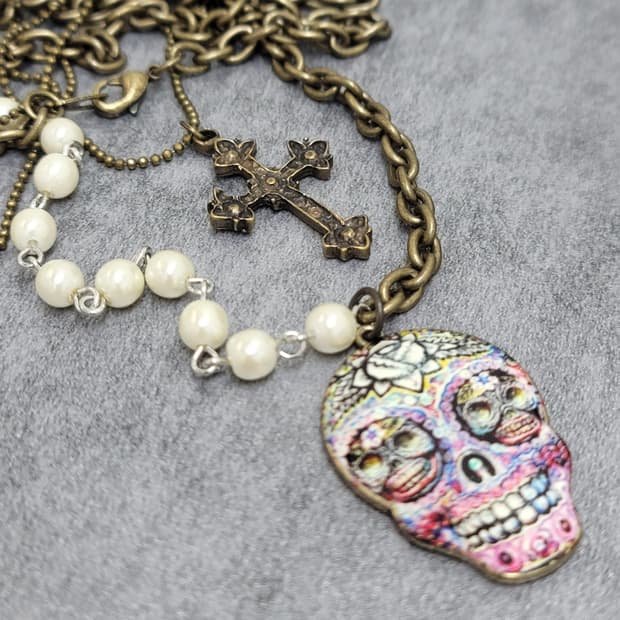 sugar skull necklace set