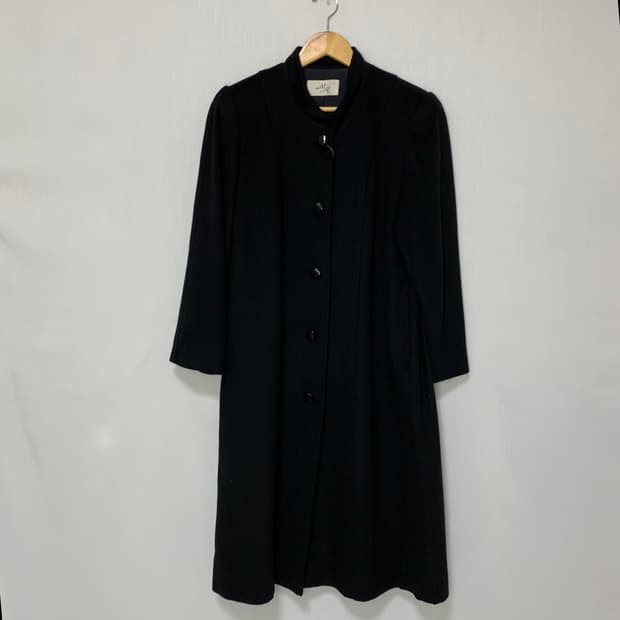 빈티지 차이나카라 캐시미어 100% 블랙 롱 코트 남녀공용