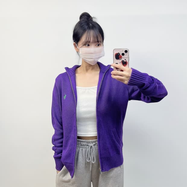 폴로 랄프로렌 코튼 니트집업 퍼플