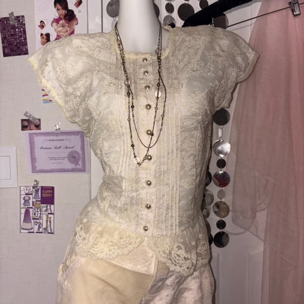 ivory lace button top