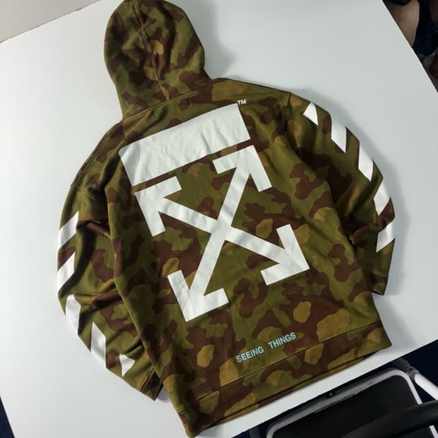 Off white 오프화이트 그린 카모 애로우 오버 후드티