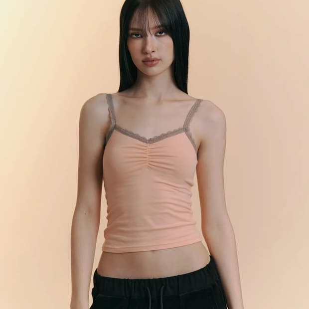 플리즈노팔로우 Meli Lace Shirring Sleeveless To