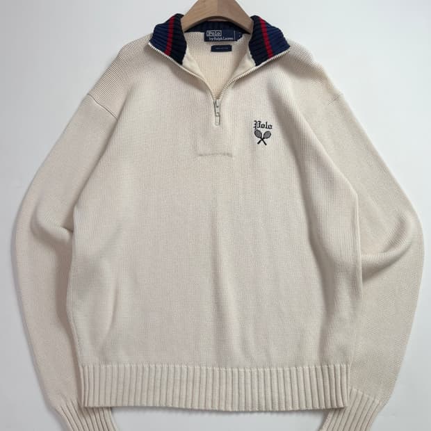 Polo 폴로 랄프로렌 테니스로고 카라배색 아이보리 반집업