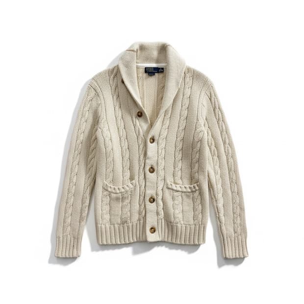 Polo Shawl Collar Cable Knit Cardigan M