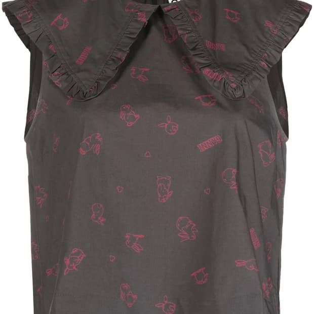 GANNI Gyre Bunny Print Sleeveless Blouse