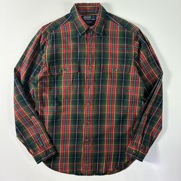 Polo  폴로 랄프로렌 90,s 자수 코튼 타탄체크 셔츠