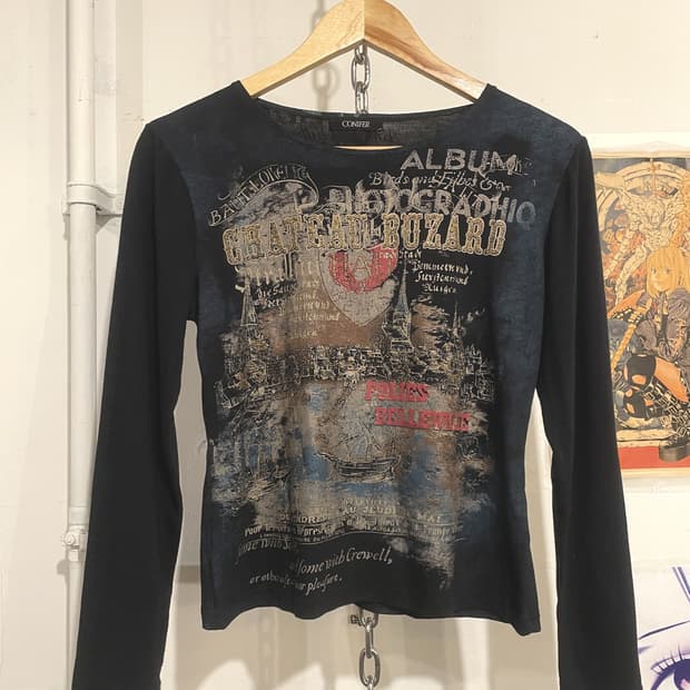 빈티지 골드 레터링 프린트 네이비 블랙 롱슬리브