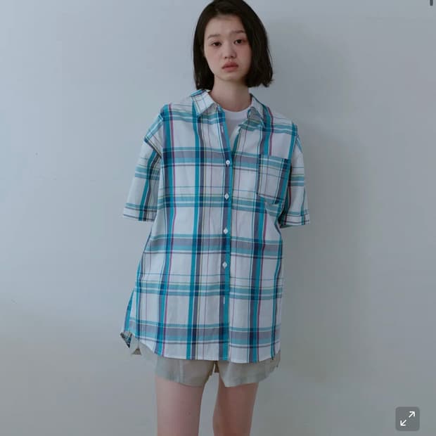 노컨텐츠 빅 체크 하프 셔츠 블루