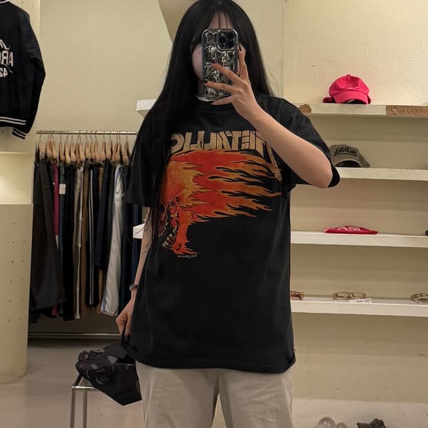 빈티지 메탈리카 Flaming Skull 반팔 티셔츠 U1599