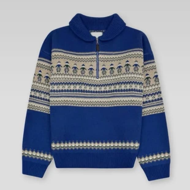 노르딕 패턴 반집업 니트