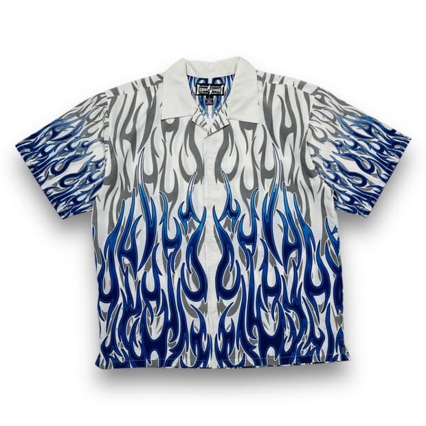 Steve Barry’s 00s 아쿠아 블루 플레임 반팔 셔츠