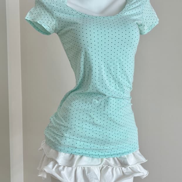Lip Service 립서비스 민트 도트 반팔 티셔츠 갸루 조지후쿠