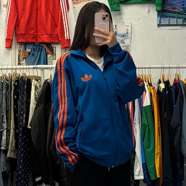 아디다스 파이어버드 블루 오렌지 트랙탑 져지 L