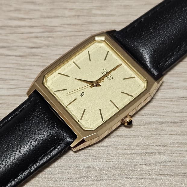 빈티지 시티즌 쿼츠 사각 드레스 금장 가죽 시계