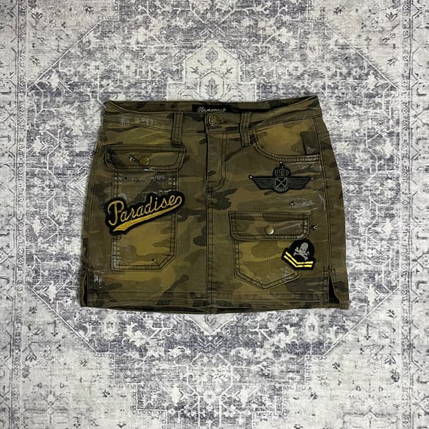 Y2K Camo Patchwork Military Mini Skirt