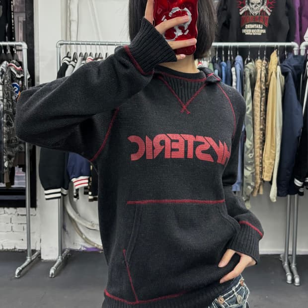 히스테릭 글래머 빅로고 니트 후드