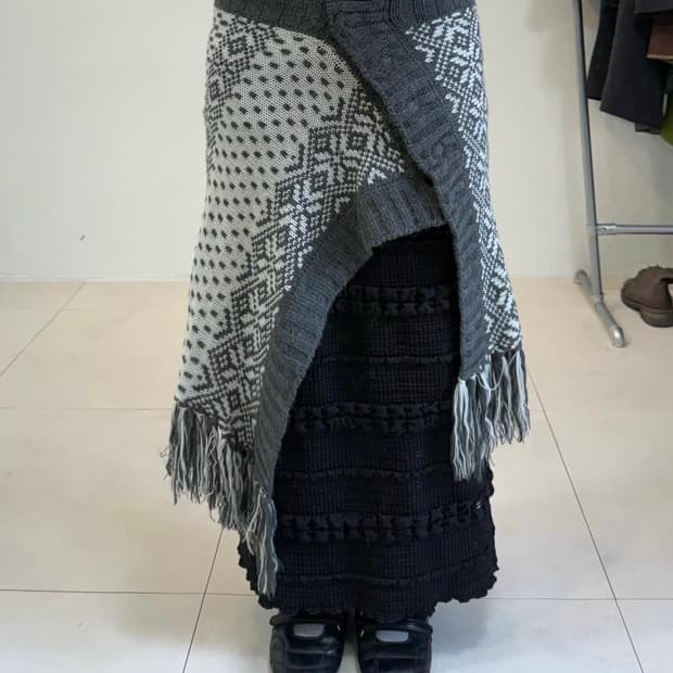 피쉬룸 빈티지 노르딕 에스닉 투웨이 랩스커트/판초