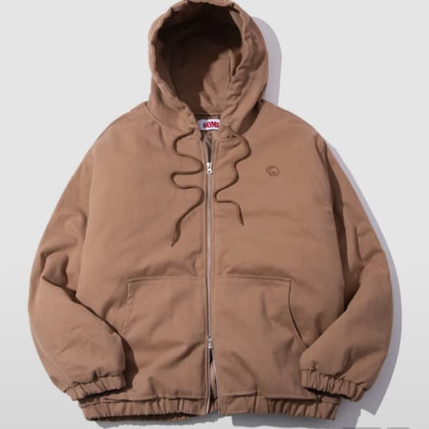 썸플레이스 패디드 후드 스트링 로고포인트 에어리 헤비 점퍼 브라운