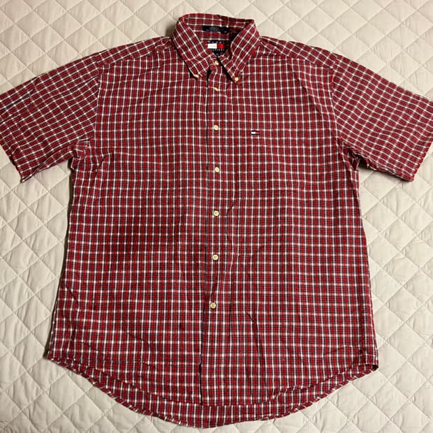 빈티지 90s Tommy Hilfiger 타미힐피거 체크 반팔셔츠 L