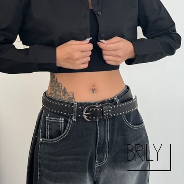 [Unisex] GOA 더블 아일렛 스터드 y2k 레트로 가죽 벨트