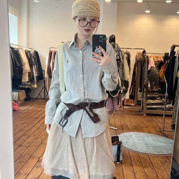 폴로 카키 체크 셔츠