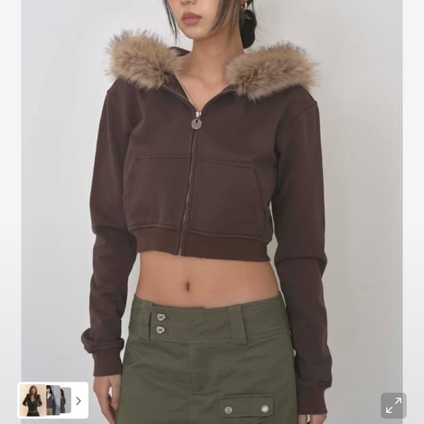 비데블 퍼 탈부착 크롭 후디 - 브라운