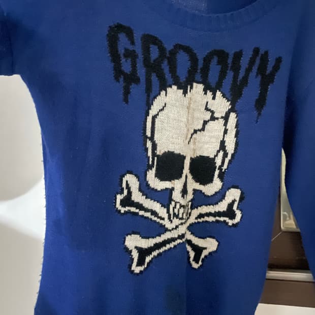 Punk vintage skull knit V넥 해골 니트