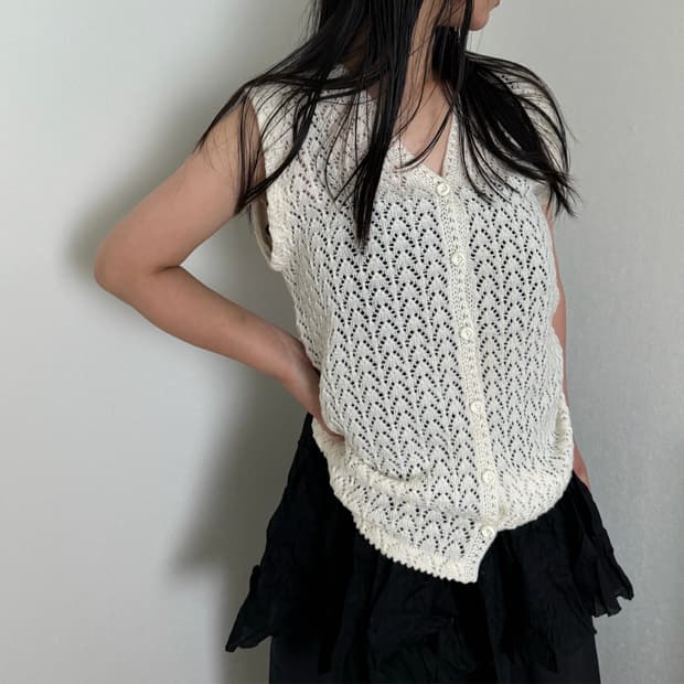 Ivory Pointelle Knit Vest
