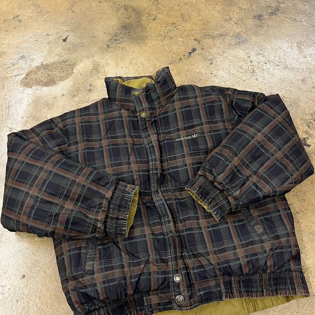 아디다스 양면 리버시블 체크 연두 그린 숏패딩 95