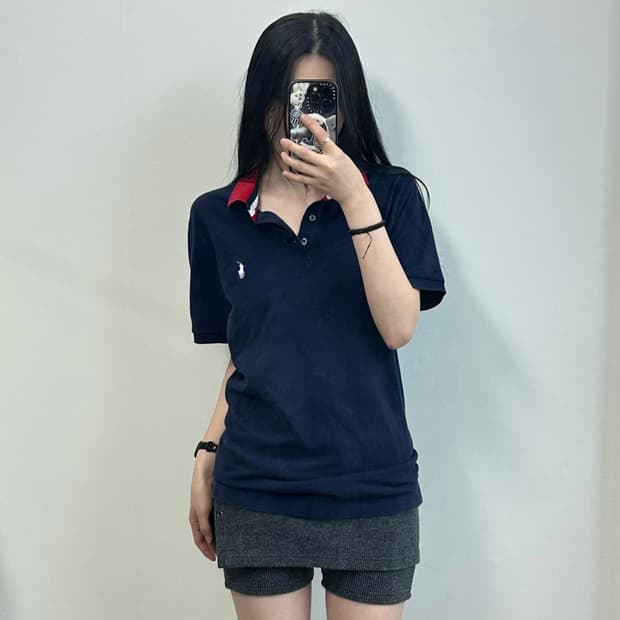 폴로 랄프로렌 자수로고 네이비 반팔 피케 카라 티셔츠