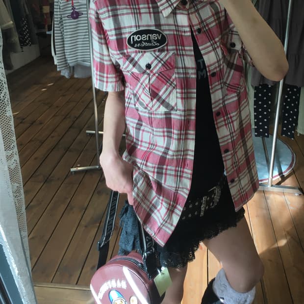 밴슨 핑크 스컬 반팔셔츠